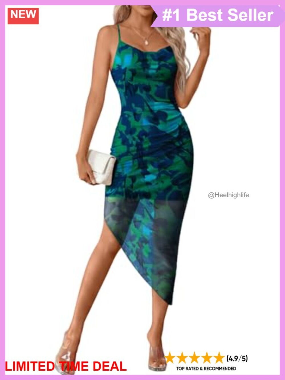 Women's Tie Dye Backless Split Hem Summer Midi Mesh Dress
